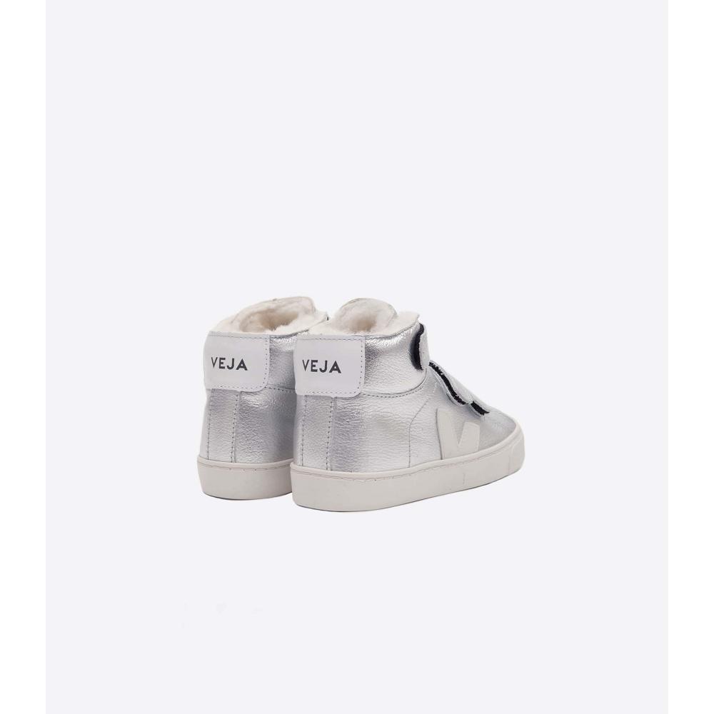 Veja ESPLAR MID FURED LEATHER Kids' High Tops Silver | CA 690NWY